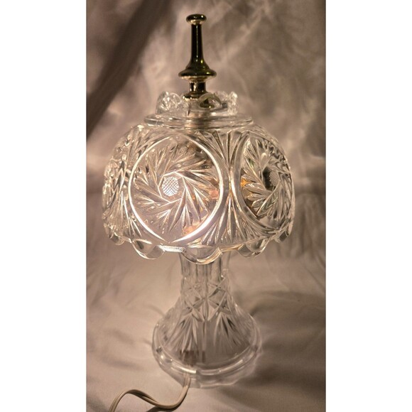 Boudoir Cut Glass Crystal Brass Night Light Dresser Lamp Vintage 11" Pinwheel - Picture 1 of 16